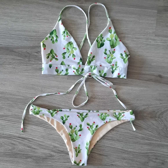 Cactus Cacti Succulent Plant Print Bikini Set | Color: Green/White | Size: Xs | Krisztifon's Closet